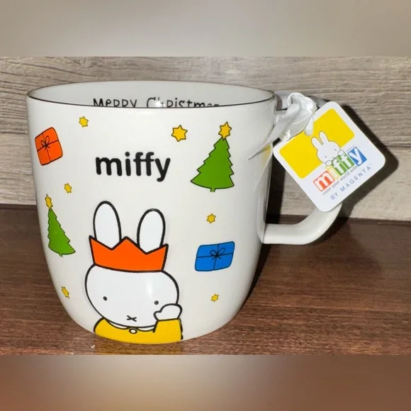 Cute 🥰 Miffy 🐰 Merry Christmas Mug with Gold Rim by Magenta Holiday Bunny 🐰 - Picture 4 of 12